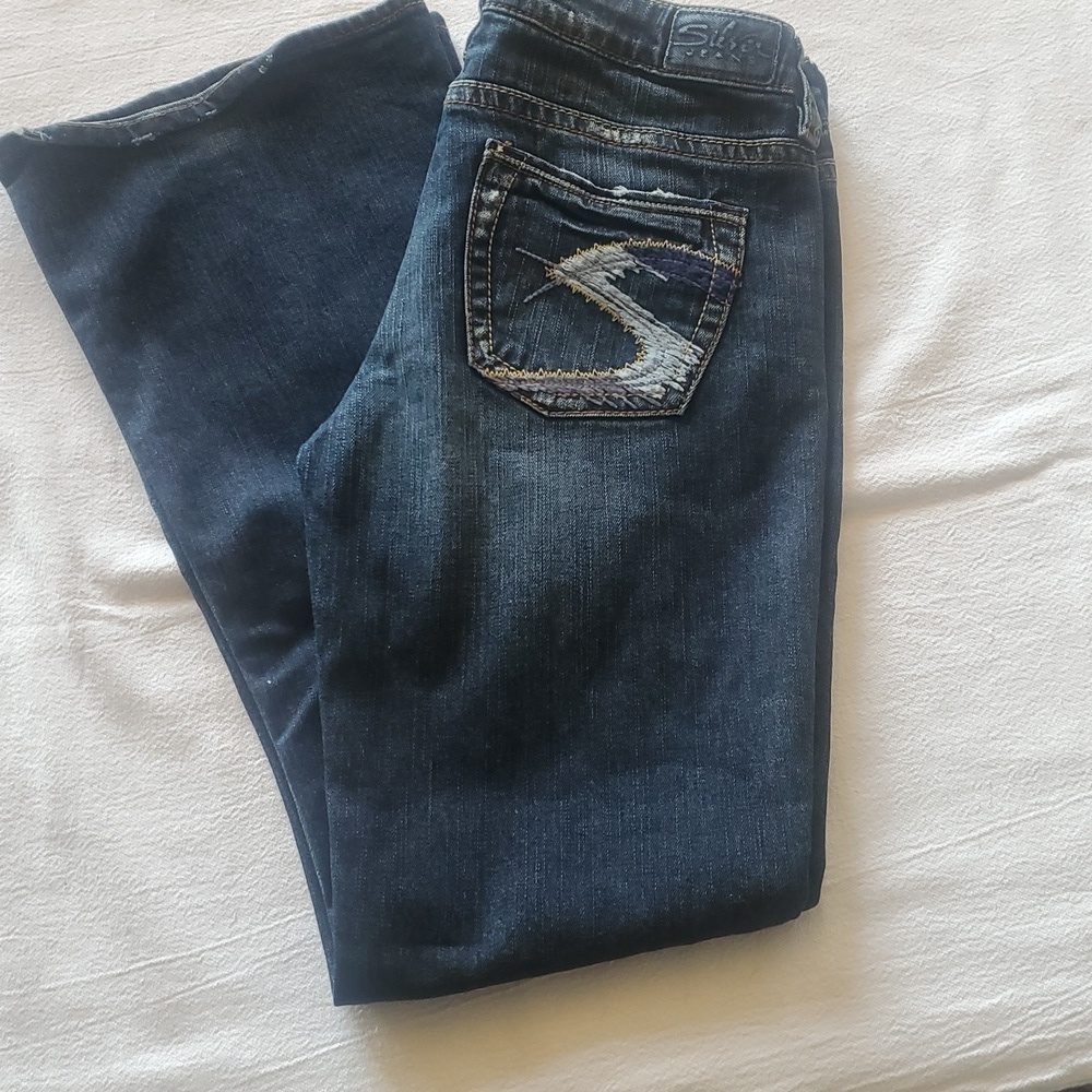 Silver Jeans Co Womens Dark Wash Bootcut Denim Jeans Embroidered Back Pocket
